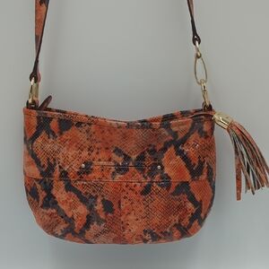 b. makowsky Snake Print Shoulder Bag Genuine Leather Orange Tassel Zipper New